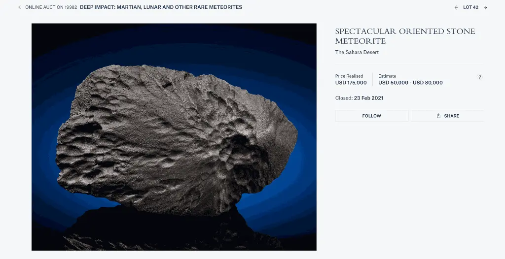 Oriented meteorite to be sold at Christie's in 2021