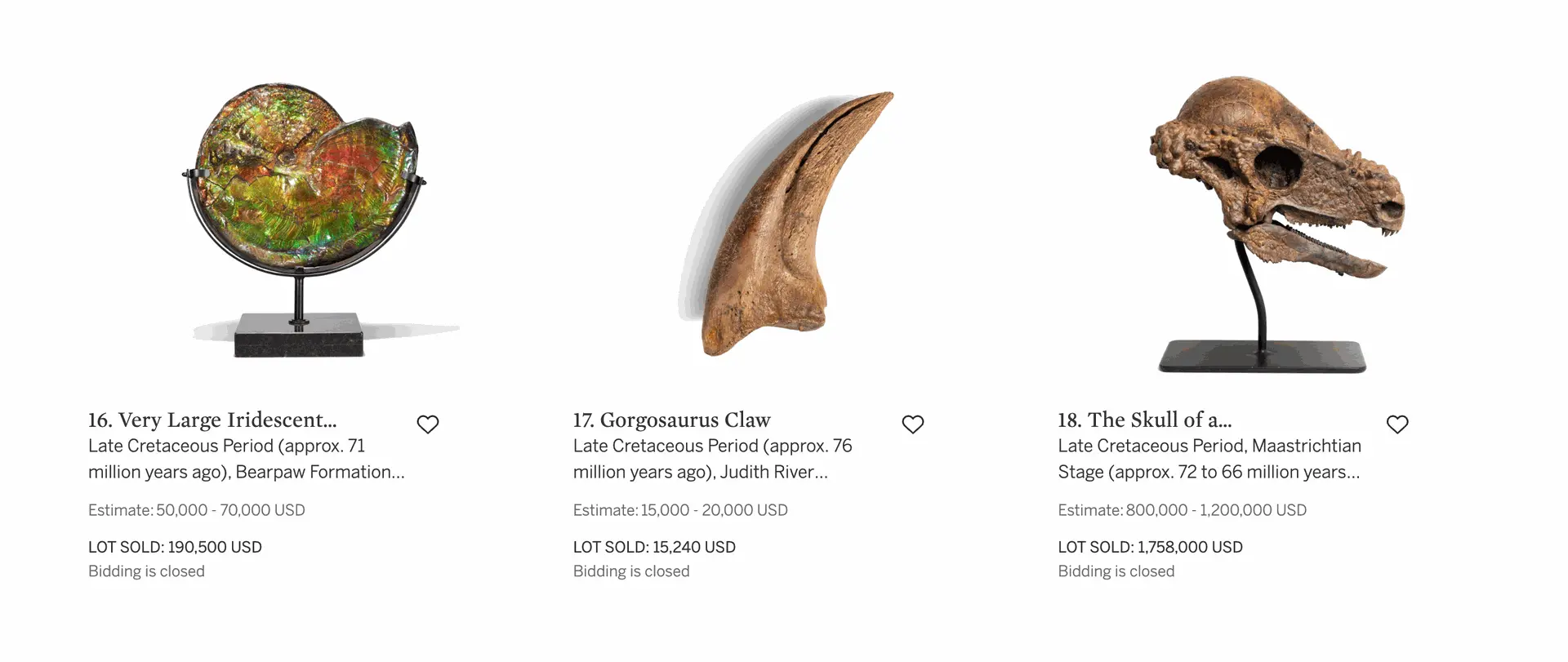 Results of Sotheby's Natural History sale