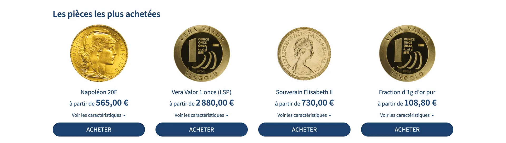 Gold coins for sale on AuCOFFRE