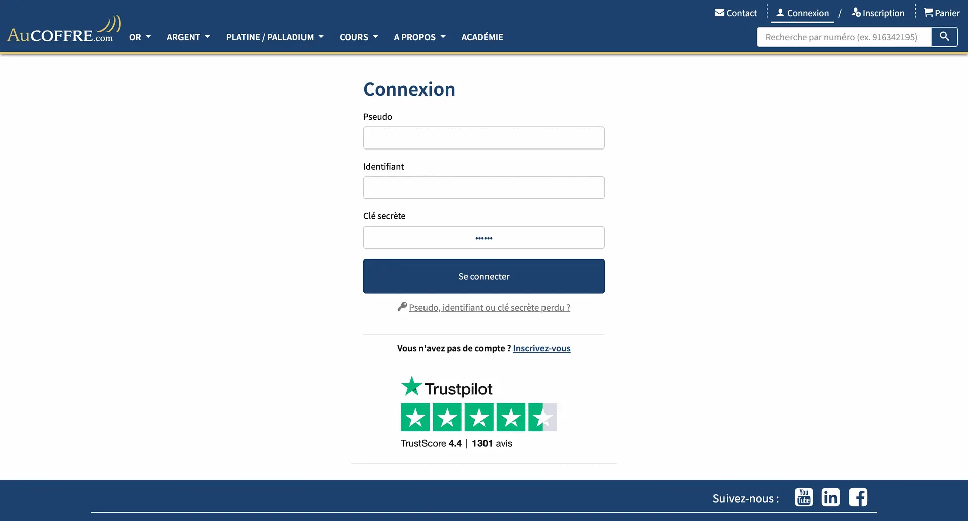 AuCOFFRE login page
