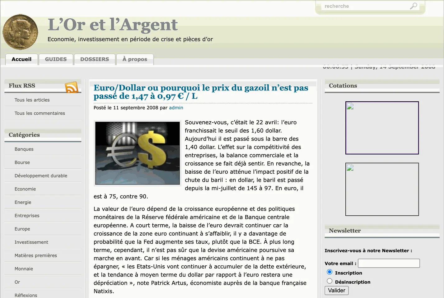Launch of the blog L'Or et l'Argent (Gold and Silver)