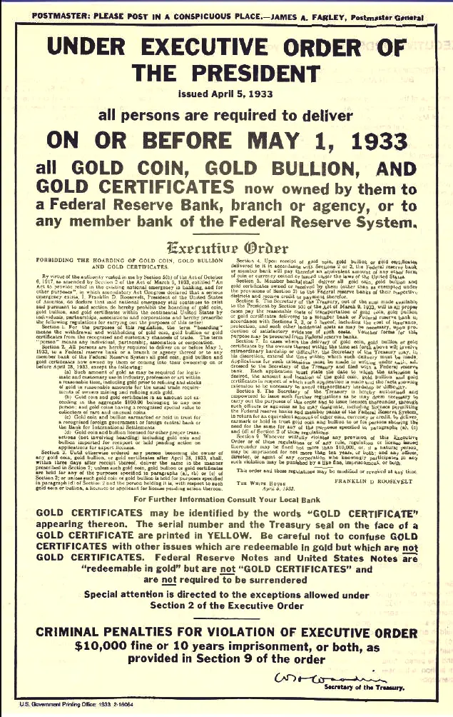 Executive Order 6102 requisitioning Americans' gold