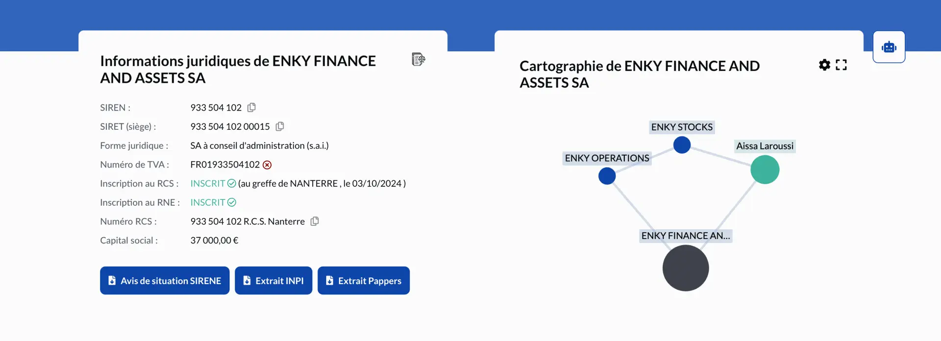Enky Invest's Pappers profile Enky Invest's Pappers profile