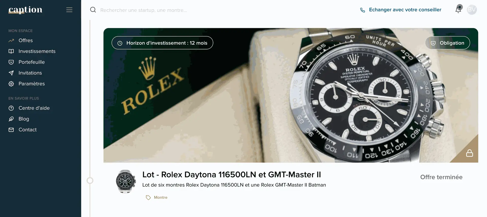 Watch investment offer on Caption